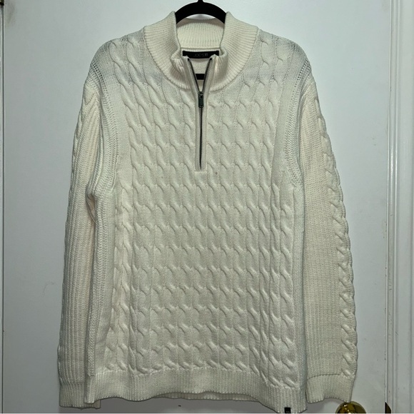 Joe’s Jeans Men’s Ribbed Mock Neck Sweater Size Large Cream Knit Zip-Up Pullover - Picture 4 of 7